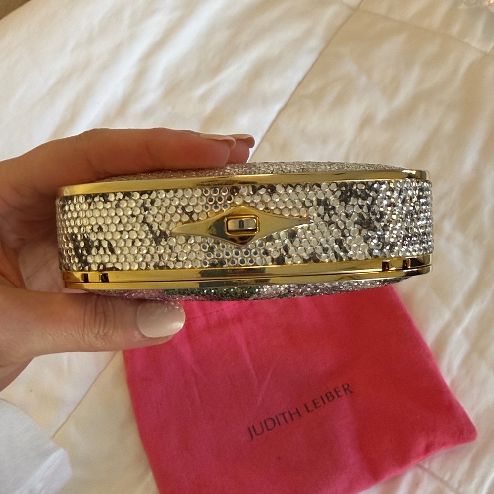 Judith Leiber Multicolor Crystal Floral Minaudière with Gold Frame - Picture 4 of 5